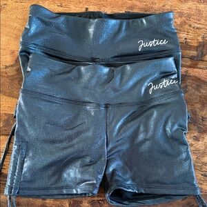 Two Pairs !! Justice Shimmering Black Dance Shorts — like new girls Size 10